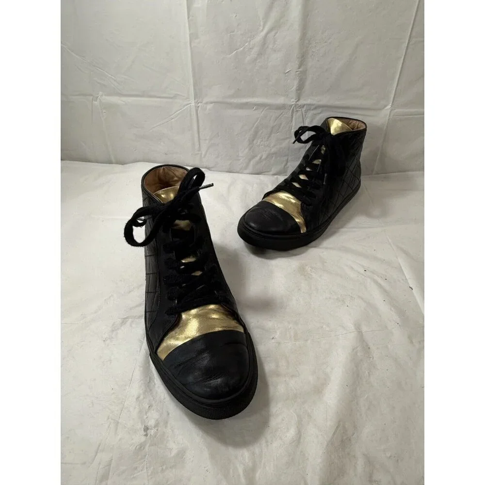 Thakoon Black and Gold Leather High-Top Sneakers